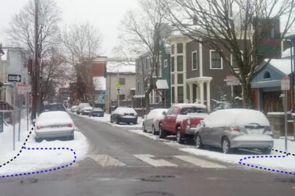 Small sneckdown at Hampshire and Elm in Cambridge, MA